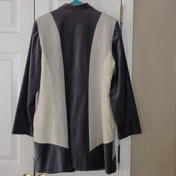 Chico’s Silver Treasure Artisan velvet lace Duster Jacket Sz 1 Medium - Picture 5 of 9
